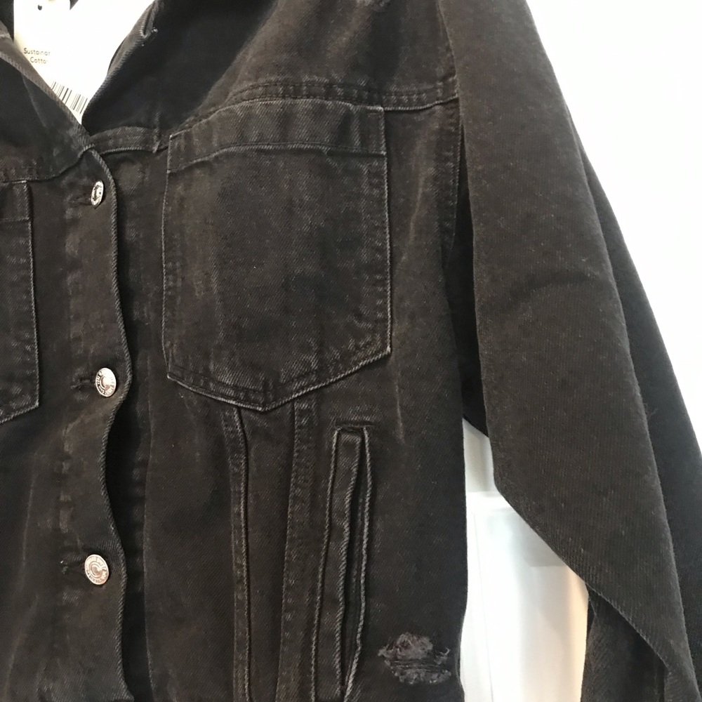 NWT Mango MNG Denim Black Distressed Jacket M - Picture 9 of 10